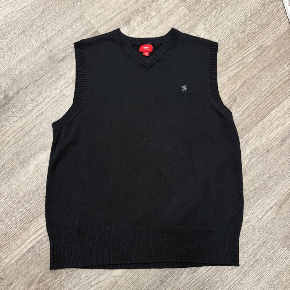 Mossimo Supply Co Mens V-Neck Sweater Vest Black Large Lion Crest Cotton Blend
